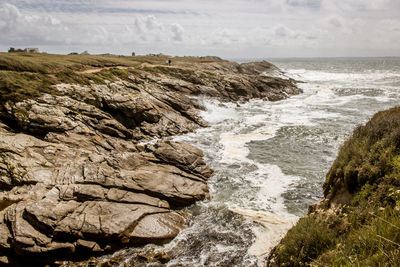Landscape of the wild coast on the peninsula of quiberon in the morbihan in brittany in france