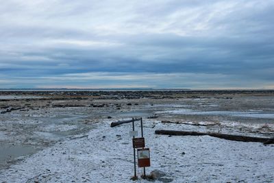 Scenic view of snow covered landscape against sky