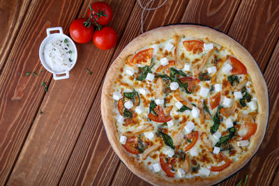 Directly above shot of pizza on table