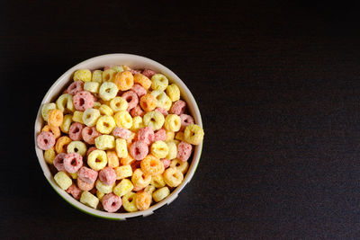 High angle view of fruits in bowl on table