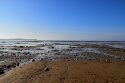 Scenic view of beach against clear sky