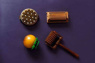 The therapeutic massage bamboo tool set of different spa equipment