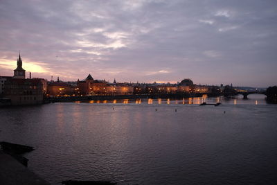 River in city at sunset