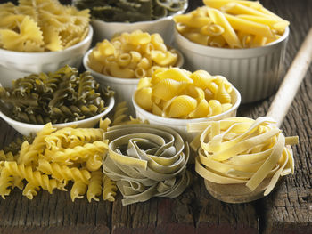 Close-up of fusilli pasta on table