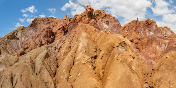 Low angle view of rock formation on land against sky