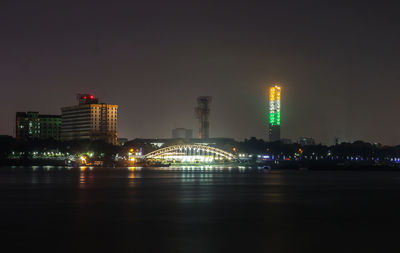 Illuminated city buildings at night