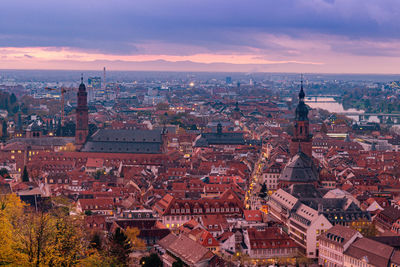 High angle view of buildings in city