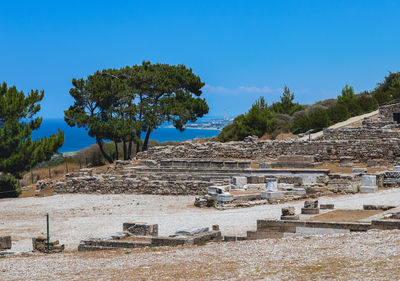 View of the ruins of old kamiros in greece.