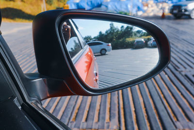 Close-up of side-view mirror