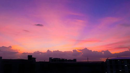 Low angle view of silhouette buildings against sky during sunset