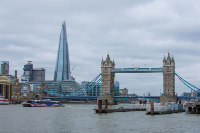 Bridge over river with buildings in background