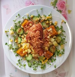 High angle view of meal served in plate