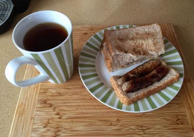 Close-up of breakfast served on table