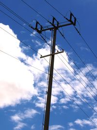 Low angle view of electricity pylon against sky