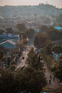 High angle view of city buildings