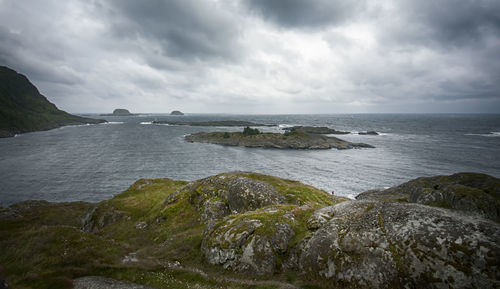 Scenic view of sea against cloudy sky