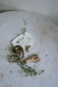 High angle view of bread in plate