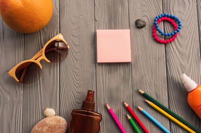 Directly above shot of objects on table