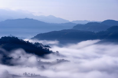 Beautiful morning fog in the valley of northern thailand, mae hong son, ban ja bo.