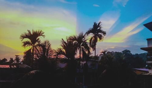 Silhouette palm trees against sky at sunset