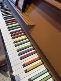 High angle view of piano keys