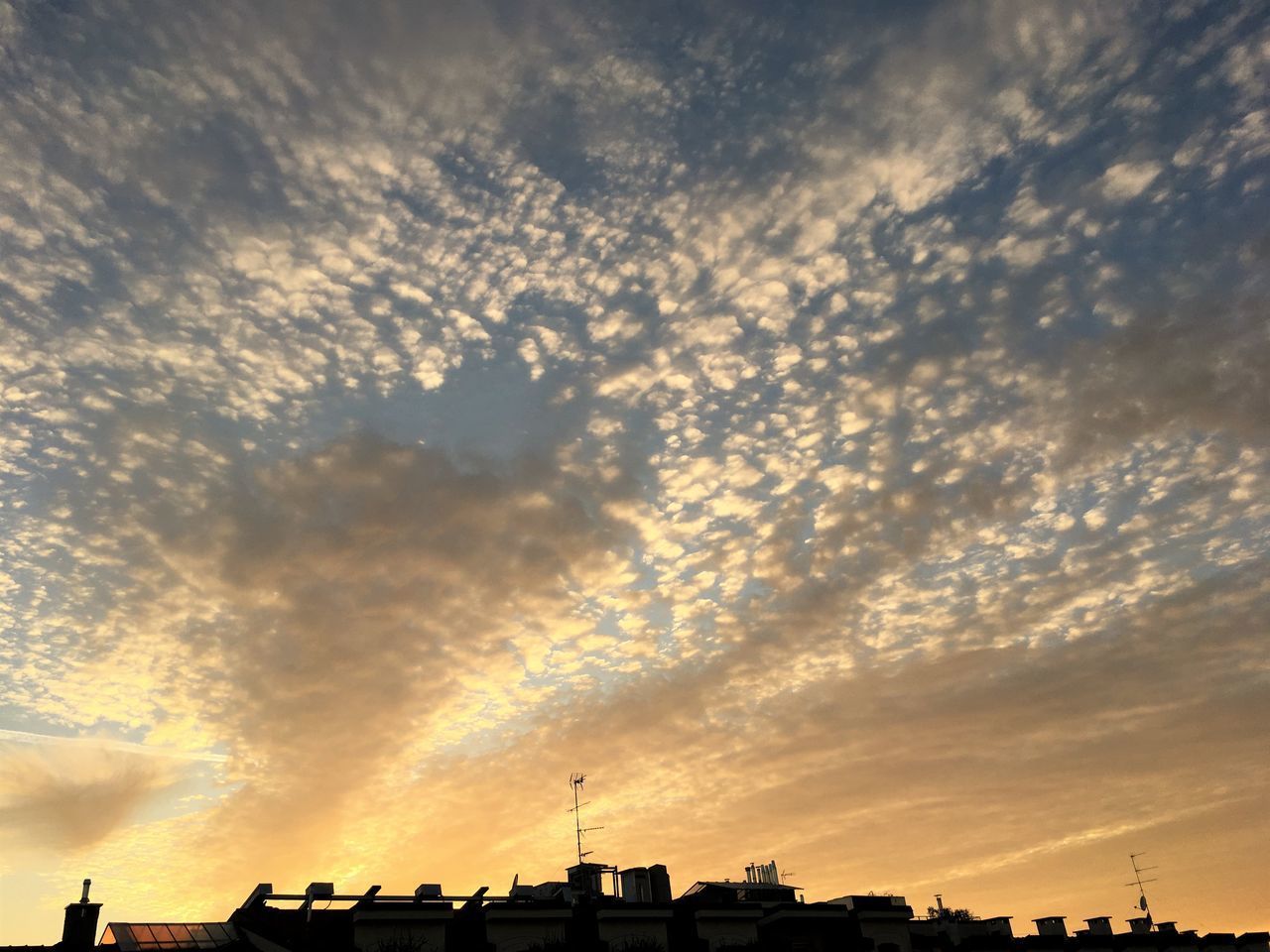 LOW ANGLE VIEW OF SILHOUETTE BUILDINGS AGAINST SKY