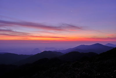 Scenic view of silhouette mountains against sky during sunset