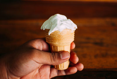 Hand holding ice cream cone