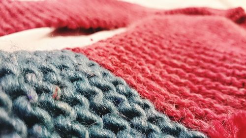 Macro shot of knitted woolen scarf