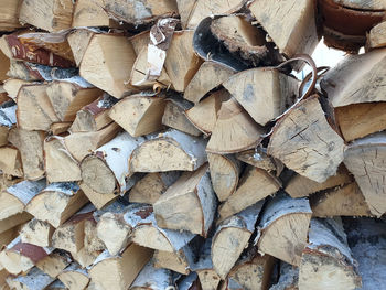 Full frame shot of logs in forest