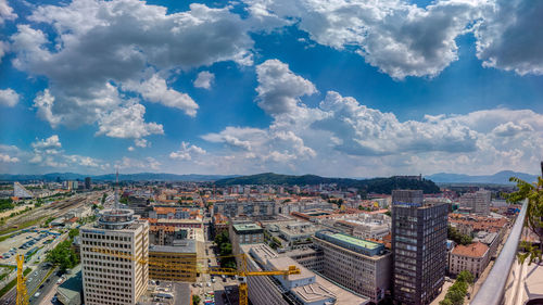 High angle view of buildings in city