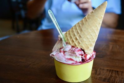 Close-up of ice cream on table