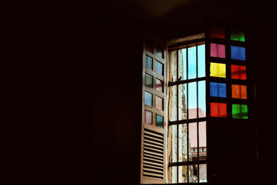 Buildings seen through glass window