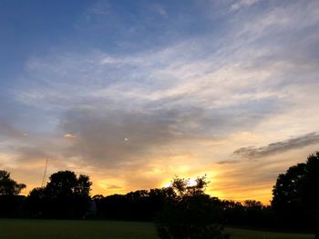 Silhouette trees on field against sky at sunset