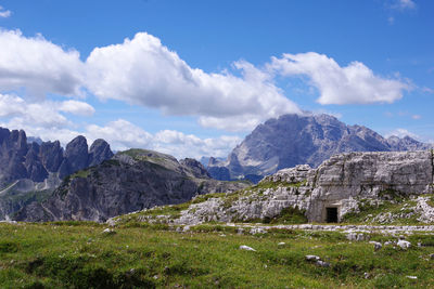 Scenic view of landscape and mountains against sky