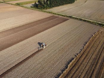 High angle view of people walking on field
