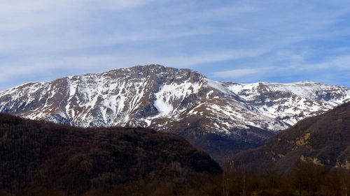 Scenic view of snowcapped mountains against sky