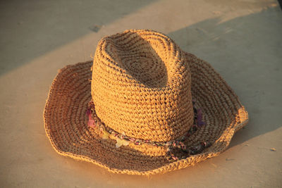 Close-up of sunhat on table