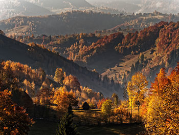 Scenic view of mountains against sky during autumn