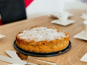 Close-up of cake in plate on table