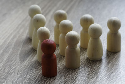 Close-up of chess pieces on table