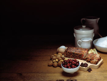 High angle view of breakfast on table