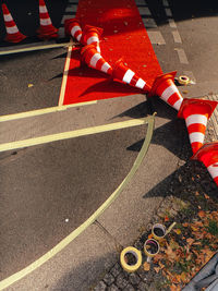 High angle view of zebra crossing on road