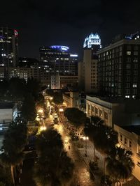 Illuminated buildings at night