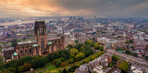 Aerial view of the liverpool cathedral in england