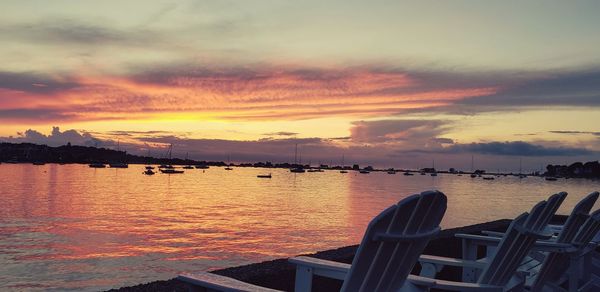 View of marina at sunset