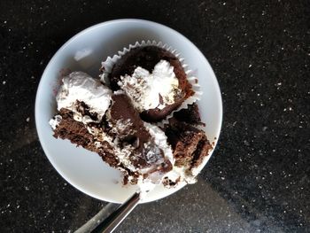 High angle view of ice cream in bowl