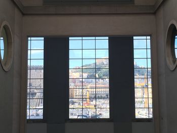 Building seen through glass window