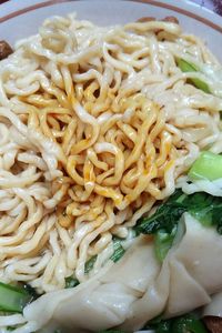 Close-up of noodles served in bowl