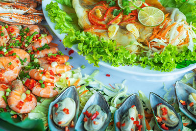 High angle view of vegetables in plate